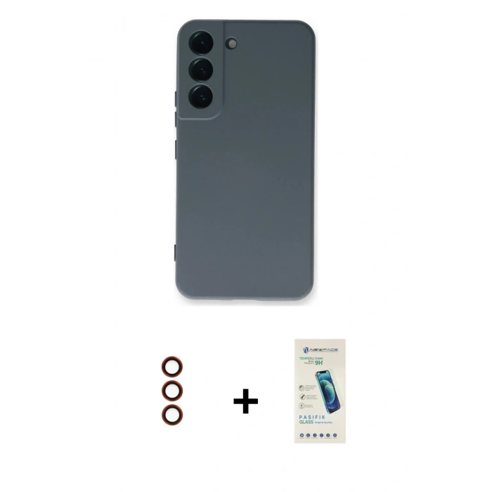MARSİLYAN™- Galaxy S23 Plus Kılıf Ahenk Serisi - Şeffaf Pasifik Cam Ekran Koruyucu + Metal Kamera Lens - KI
