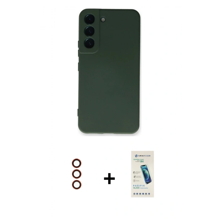 MARSİLYAN™- Galaxy S23 Plus Kılıf Ahenk Serisi - Şeffaf Pasifik Cam Ekran Koruyucu + Metal Kamera Lens - KI
