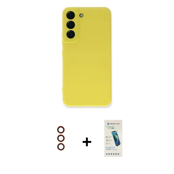 MARSİLYAN™- Galaxy S23 Plus Kılıf Ahenk Serisi - Şeffaf Pasifik Cam Ekran Koruyucu + Metal Kamera Lens - KI