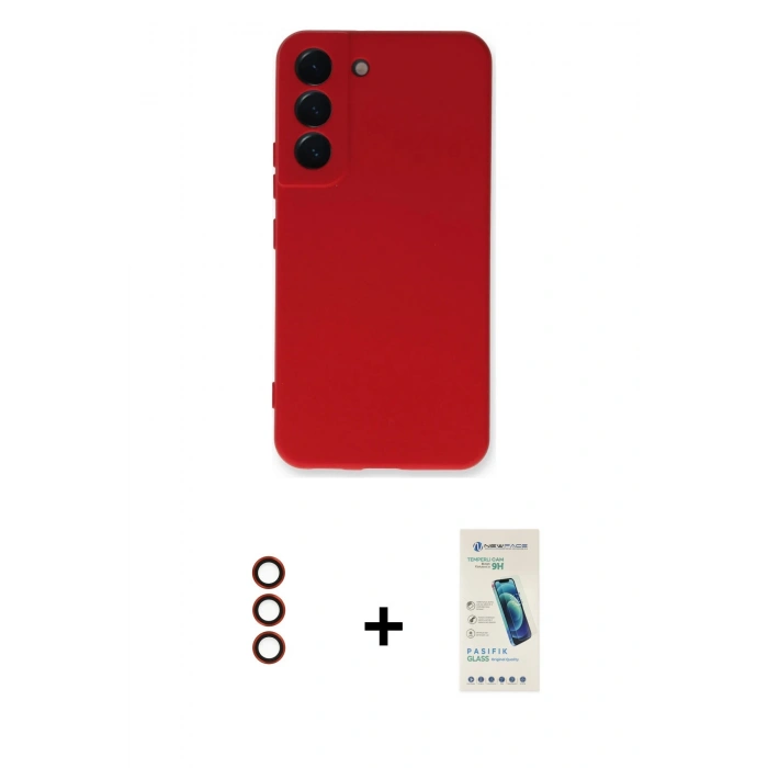 MARSİLYAN™- Galaxy S23 Plus Kılıf Ahenk Serisi - Şeffaf Pasifik Cam Ekran Koruyucu + Metal Kamera Lens - KI