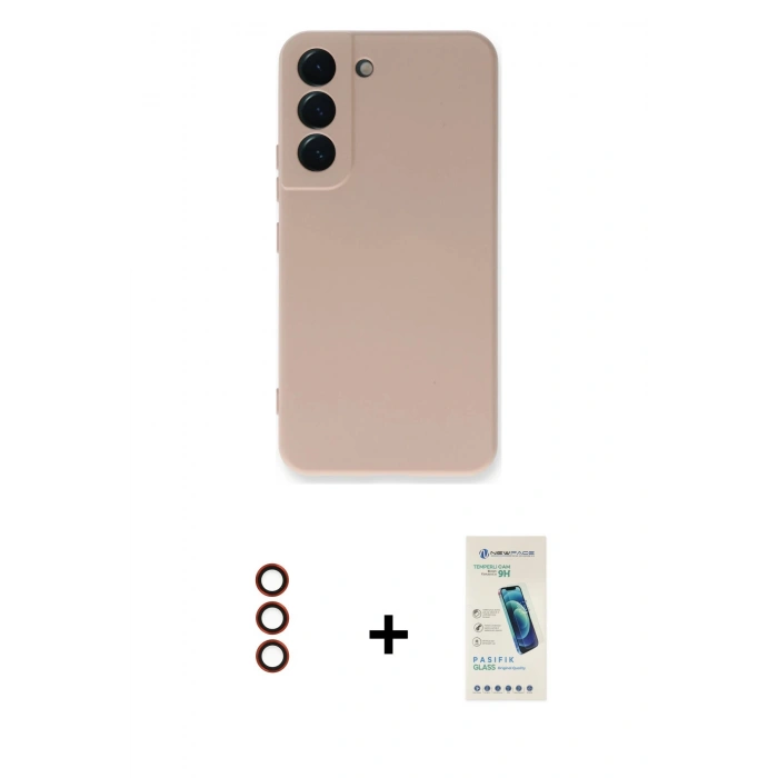 MARSİLYAN™- Galaxy S23 Plus Kılıf Ahenk Serisi - Şeffaf Pasifik Cam Ekran Koruyucu + Metal Kamera Lens - KI