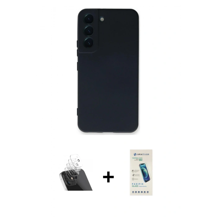 MARSİLYAN™- Galaxy S23 Plus Kılıf Ahenk Serisi - Şeffaf Pasifik Cam Ekran Koruyucu + Şeffaf Kamera Lens Koruma Cam