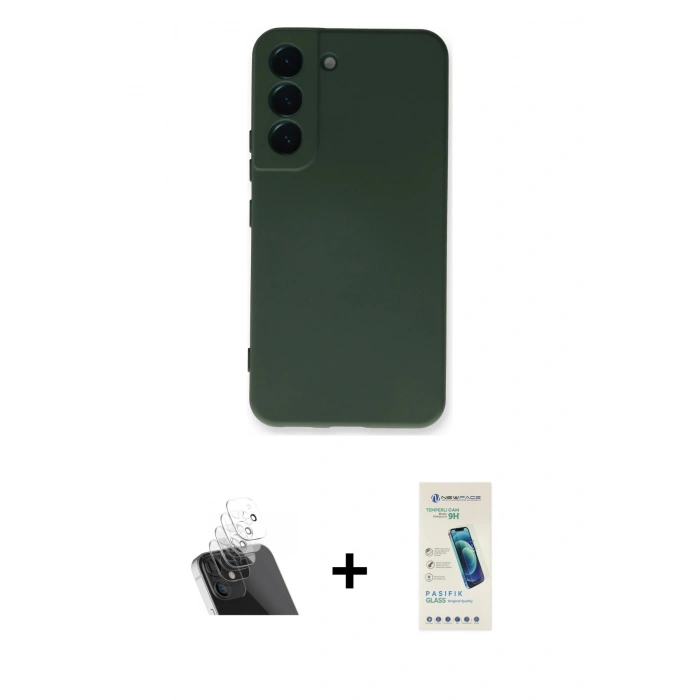 MARSİLYAN™- Galaxy S23 Plus Kılıf Ahenk Serisi - Şeffaf Pasifik Cam Ekran Koruyucu + Şeffaf Kamera Lens Koruma Cam