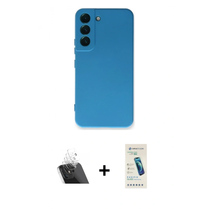 MARSİLYAN™- Galaxy S23 Plus Kılıf Ahenk Serisi - Şeffaf Pasifik Cam Ekran Koruyucu + Şeffaf Kamera Lens Koruma Cam