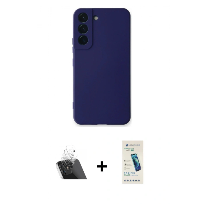 MARSİLYAN™- Galaxy S23 Plus Kılıf Ahenk Serisi - Şeffaf Pasifik Cam Ekran Koruyucu + Şeffaf Kamera Lens Koruma Cam