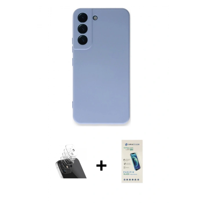 MARSİLYAN™- Galaxy S23 Plus Kılıf Ahenk Serisi - Şeffaf Pasifik Cam Ekran Koruyucu + Şeffaf Kamera Lens Koruma Cam
