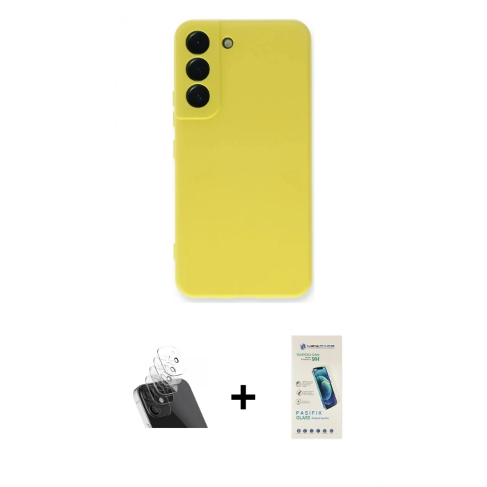MARSİLYAN™- Galaxy S23 Plus Kılıf Ahenk Serisi - Şeffaf Pasifik Cam Ekran Koruyucu + Şeffaf Kamera Lens Koruma Cam