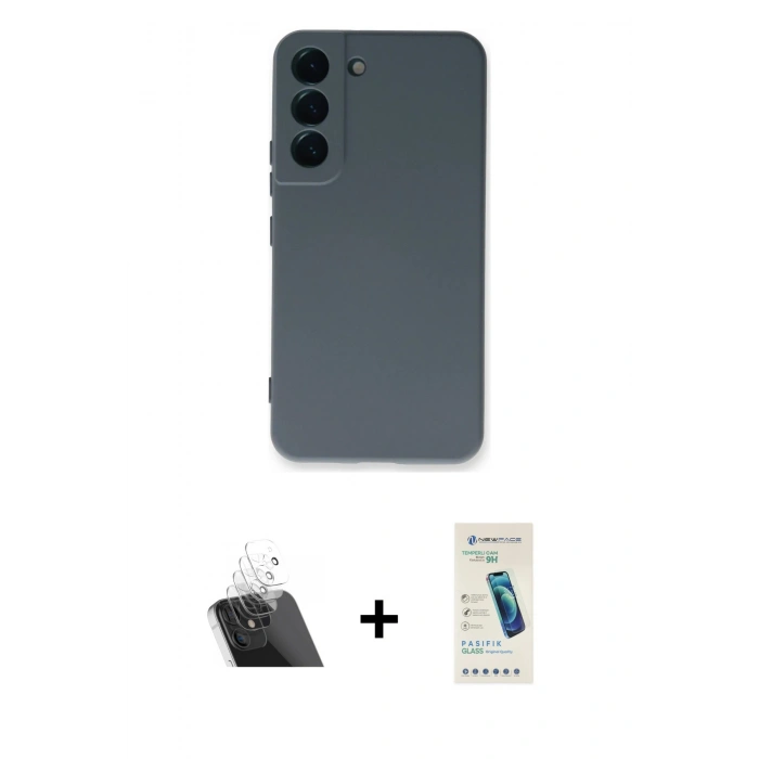 MARSİLYAN™- Galaxy S23 Plus Kılıf Ahenk Serisi - Şeffaf Pasifik Cam Ekran Koruyucu + Şeffaf Kamera Lens Koruma Cam