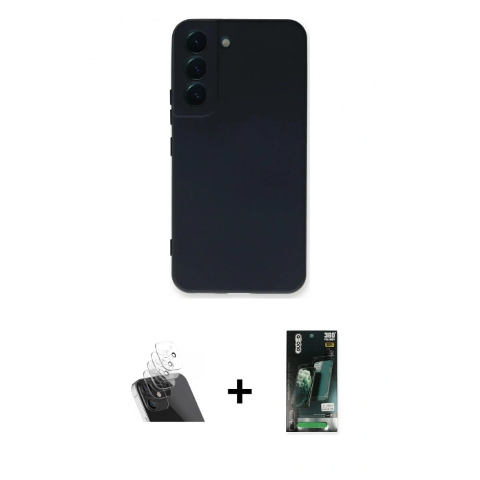 MARSİLYAN™- Galaxy S23 Plus Kılıf Ahenk Serisi - Siyah 360 Mat Full Body Arka Koruyucu + Kamera Lens Koruma Cam - SF