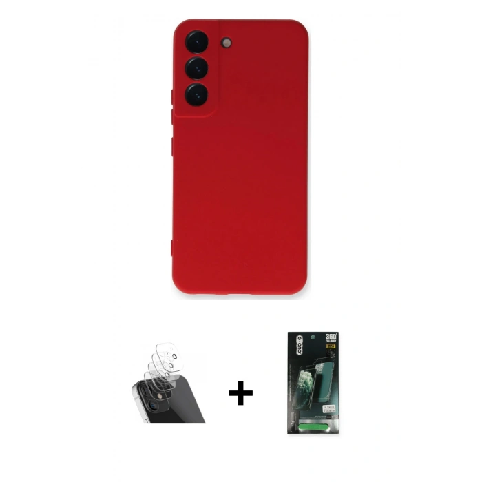 MARSİLYAN™- Galaxy S23 Plus Kılıf Ahenk Serisi - Siyah 360 Mat Full Body Arka Koruyucu + Kamera Lens Koruma Cam - SF