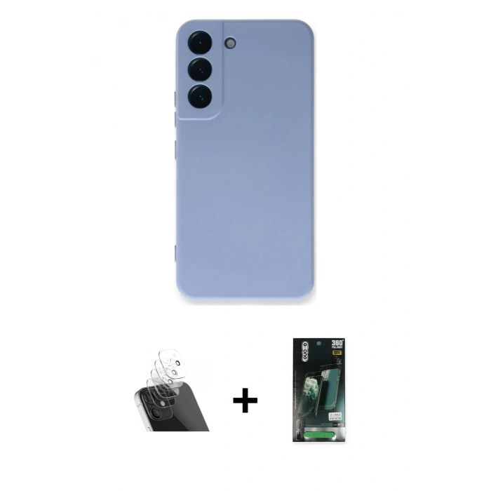 MARSİLYAN™- Galaxy S23 Plus Kılıf Ahenk Serisi - Siyah 360 Mat Full Body Arka Koruyucu + Kamera Lens Koruma Cam - SF