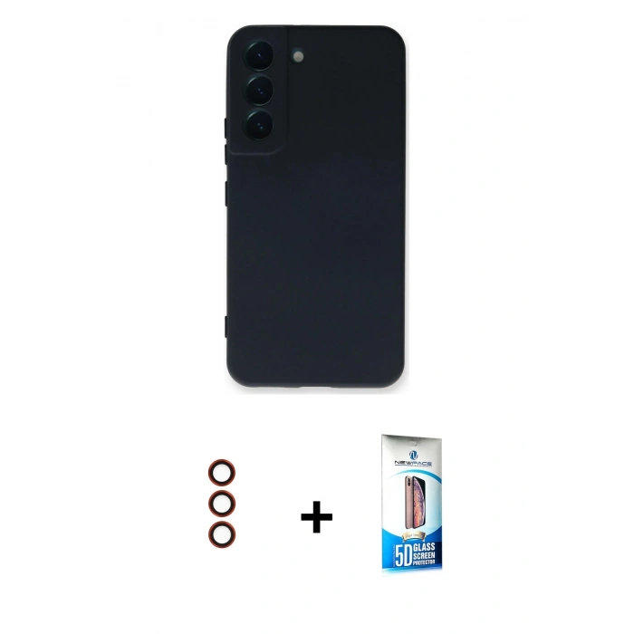 MARSİLYAN™- Galaxy S23 Plus Kılıf Ahenk Serisi - Siyah 5D Eko Cam Ekran Koruyucu + Metal Kamera Lens - KI