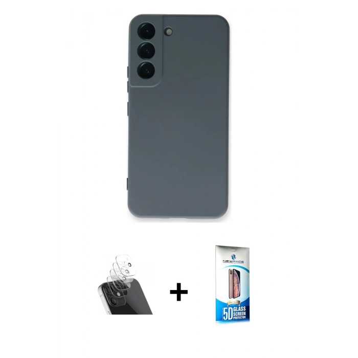 MARSİLYAN™- Galaxy S23 Plus Kılıf Ahenk Serisi - Siyah 5D Eko Cam Ekran Koruyucu + Kamera Lens Koruma Cam - SF