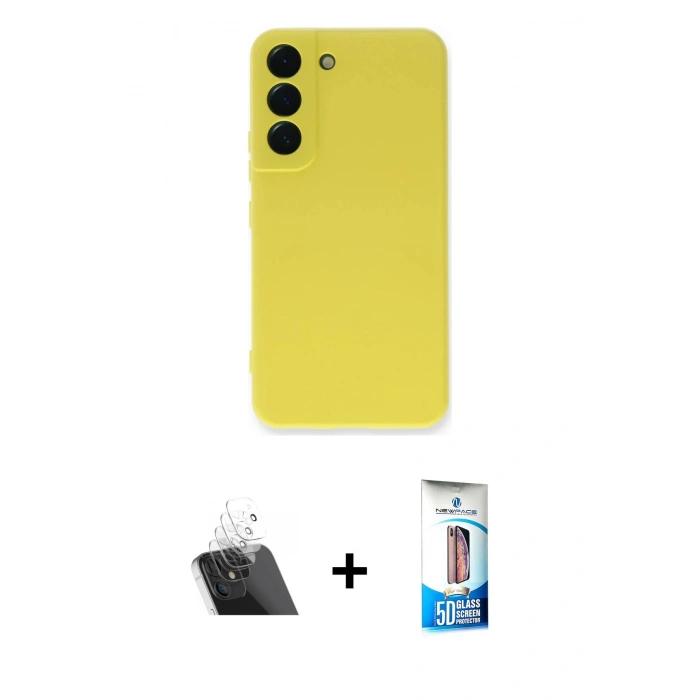 MARSİLYAN™- Galaxy S23 Plus Kılıf Ahenk Serisi - Siyah 5D Eko Cam Ekran Koruyucu + Kamera Lens Koruma Cam - SF