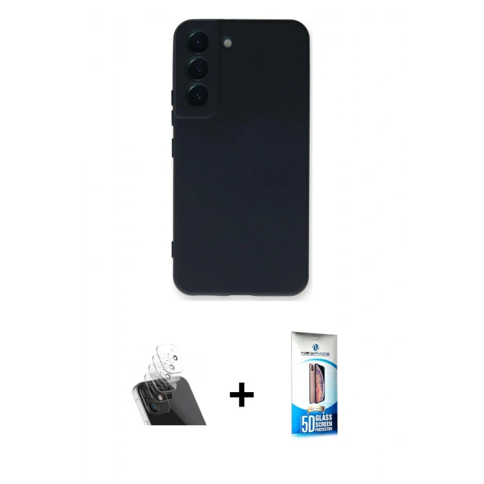 MARSİLYAN™- Galaxy S23 Plus Kılıf Ahenk Serisi - Siyah 5D Eko Cam Ekran Koruyucu + Kamera Lens Koruma Cam - SF