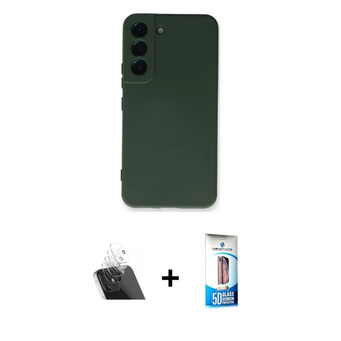 MARSİLYAN™- Galaxy S23 Plus Kılıf Ahenk Serisi - Siyah 5D Eko Cam Ekran Koruyucu + Kamera Lens Koruma Cam - SF