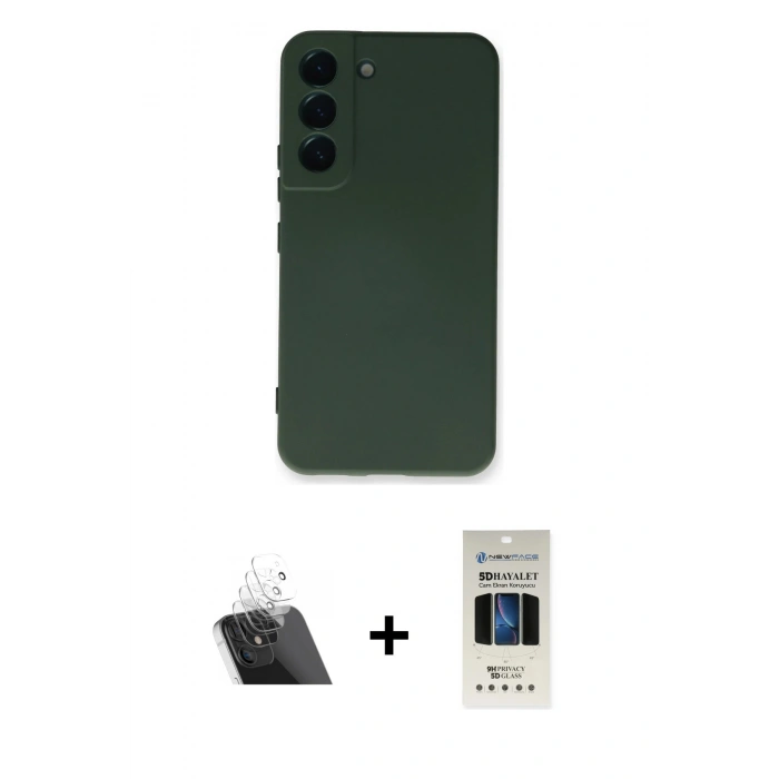 MARSİLYAN™- Galaxy S23 Plus Kılıf Ahenk Serisi - Siyah 5D Hayalet Cam Ekran Koruyucu + Kamera Lens Koruma Cam - SF