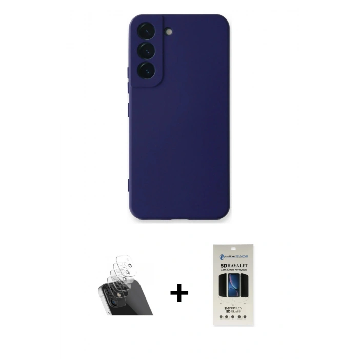 MARSİLYAN™- Galaxy S23 Plus Kılıf Ahenk Serisi - Siyah 5D Hayalet Cam Ekran Koruyucu + Kamera Lens Koruma Cam - SF