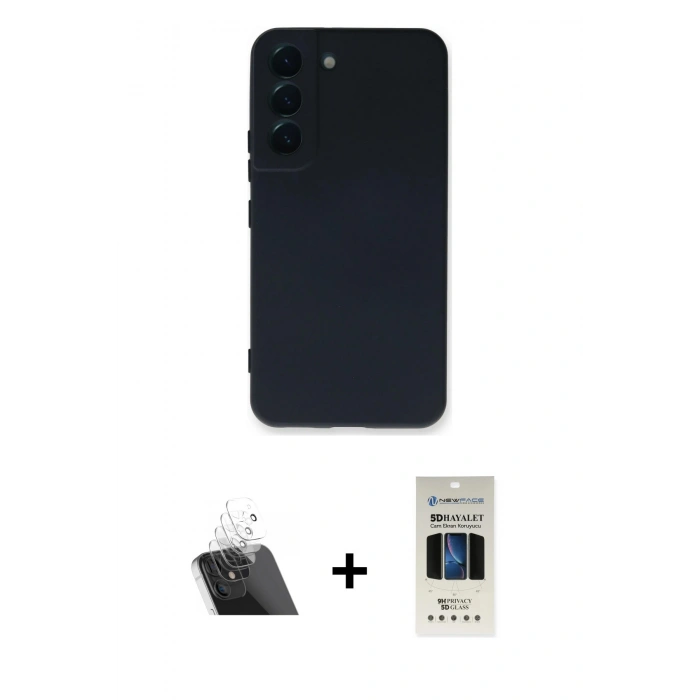 MARSİLYAN™- Galaxy S23 Plus Kılıf Ahenk Serisi - Siyah 5D Hayalet Cam Ekran Koruyucu + Kamera Lens Koruma Cam - SF