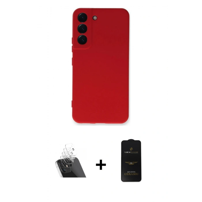 MARSİLYAN™- Galaxy S23 Plus Kılıf Ahenk Serisi - Siyah 6D Antistatik Mat Seramik Hayalet Nano Ekran Koruyucu + Kamera Lens Koruma Cam - SF