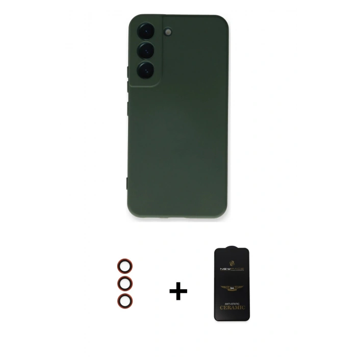 MARSİLYAN™- Galaxy S23 Plus Kılıf Ahenk Serisi - Siyah 6D Antistatik Mat Seramik Hayalet Nano Ekran Koruyucu + Metal Kamera Lens - KI