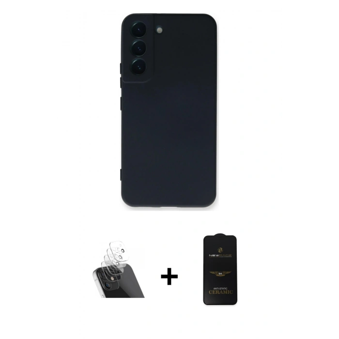 MARSİLYAN™- Galaxy S23 Plus Kılıf Ahenk Serisi - Siyah 6D Antistatik Mat Seramik Hayalet Nano Ekran Koruyucu + Kamera Lens Koruma Cam - SF