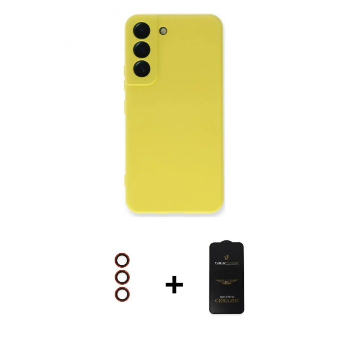 MARSİLYAN™- Galaxy S23 Plus Kılıf Ahenk Serisi - Siyah 6D Antistatik Mat Seramik Hayalet Nano Ekran Koruyucu + Metal Kamera Lens - KI