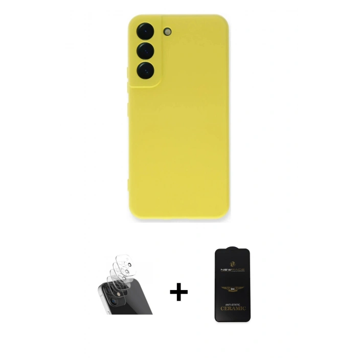 MARSİLYAN™- Galaxy S23 Plus Kılıf Ahenk Serisi - Siyah 6D Antistatik Mat Seramik Hayalet Nano Ekran Koruyucu + Kamera Lens Koruma Cam - SF