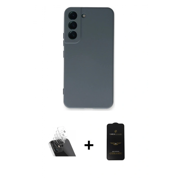 MARSİLYAN™- Galaxy S23 Plus Kılıf Ahenk Serisi - Siyah 6D Antistatik Mat Seramik Hayalet Nano Ekran Koruyucu + Kamera Lens Koruma Cam - SF