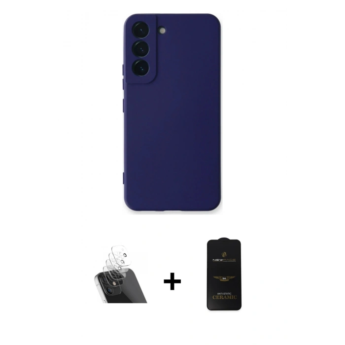 MARSİLYAN™- Galaxy S23 Plus Kılıf Ahenk Serisi - Siyah 6D Antistatik Mat Seramik Hayalet Nano Ekran Koruyucu + Kamera Lens Koruma Cam - SF