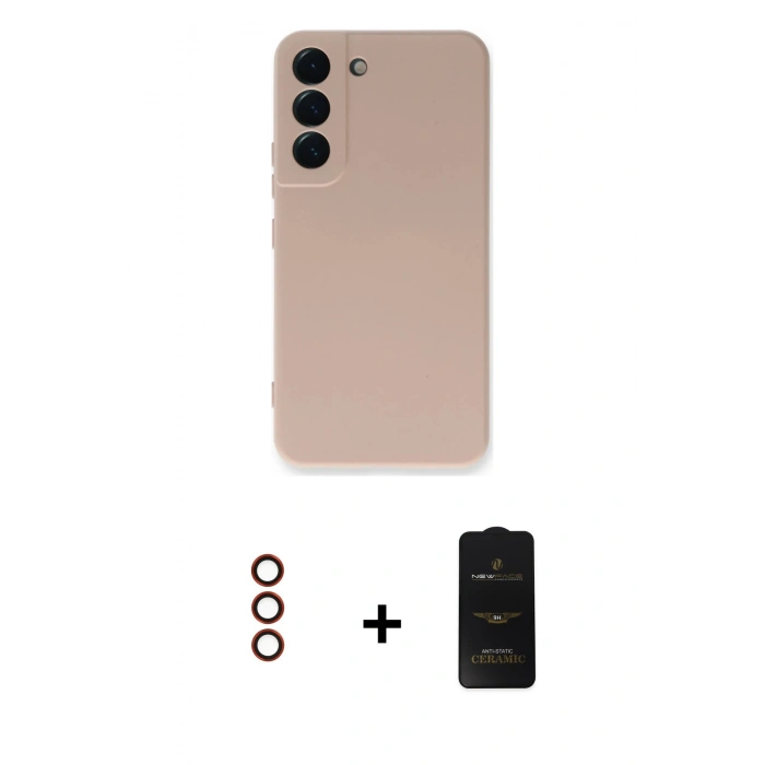 MARSİLYAN™- Galaxy S23 Plus Kılıf Ahenk Serisi - Siyah 6D Antistatik Mat Seramik Hayalet Nano Ekran Koruyucu + Metal Kamera Lens - KI
