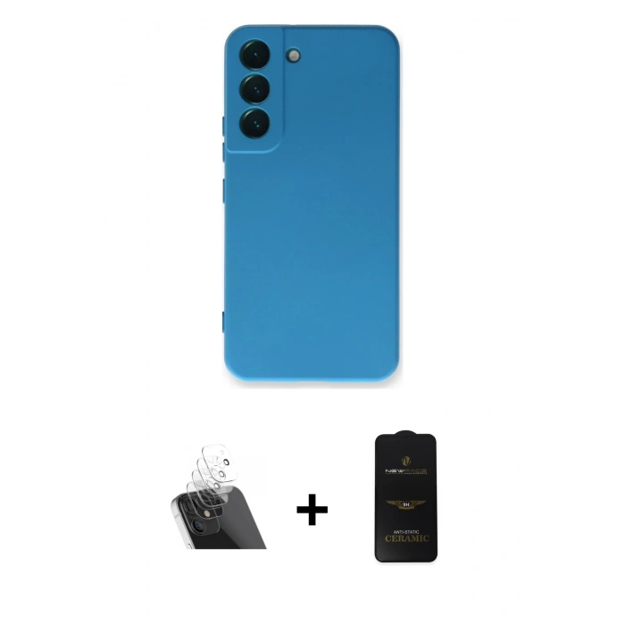 MARSİLYAN™- Galaxy S23 Plus Kılıf Ahenk Serisi - Siyah 6D Antistatik Mat Seramik Hayalet Nano Ekran Koruyucu + Kamera Lens Koruma Cam - SF