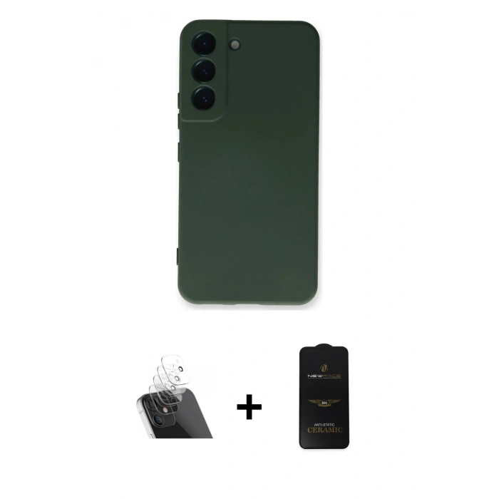 MARSİLYAN™- Galaxy S23 Plus Kılıf Ahenk Serisi - Siyah 6D Antistatik Mat Seramik Hayalet Nano Ekran Koruyucu + Kamera Lens Koruma Cam - SF