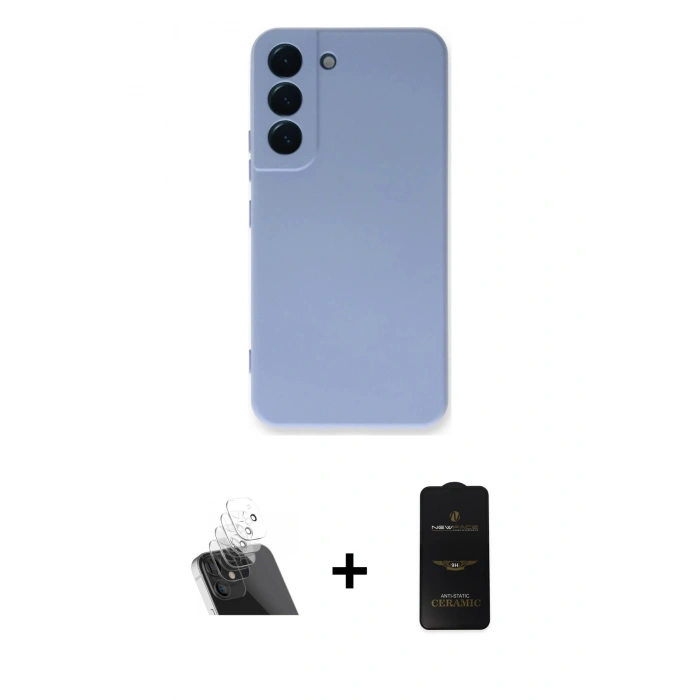 MARSİLYAN™- Galaxy S23 Plus Kılıf Ahenk Serisi - Siyah 6D Antistatik Mat Seramik Hayalet Nano Ekran Koruyucu + Kamera Lens Koruma Cam - SF