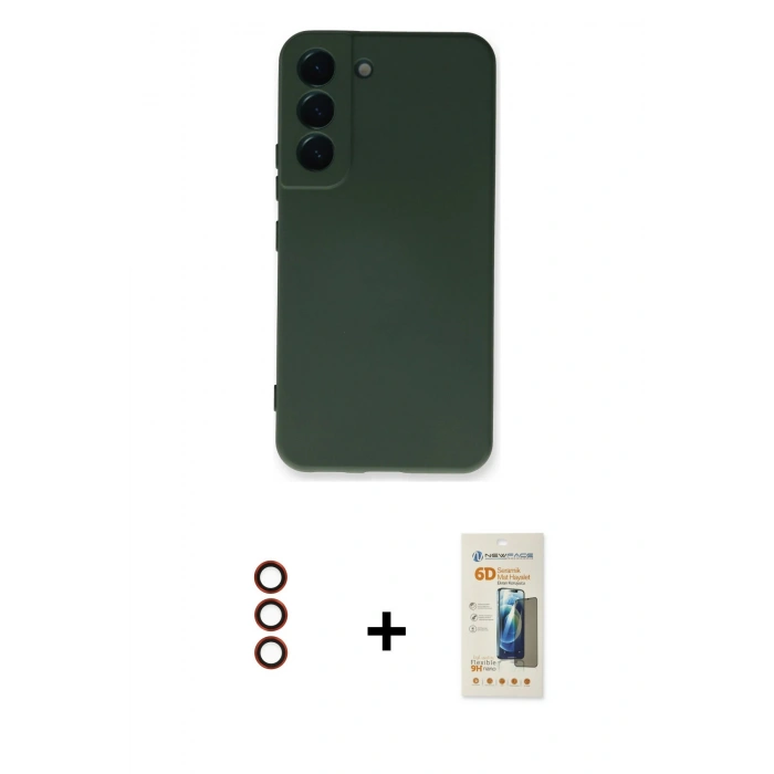MARSİLYAN™- Galaxy S23 Plus Kılıf Ahenk Serisi - Siyah 6D Mat Seramik Hayalet Nano Ekran Koruyucu + Metal Kamera Lens - KI