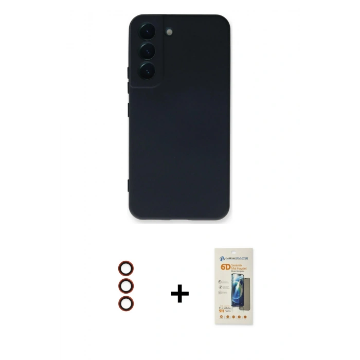 MARSİLYAN™- Galaxy S23 Plus Kılıf Ahenk Serisi - Siyah 6D Mat Seramik Hayalet Nano Ekran Koruyucu + Metal Kamera Lens - KI