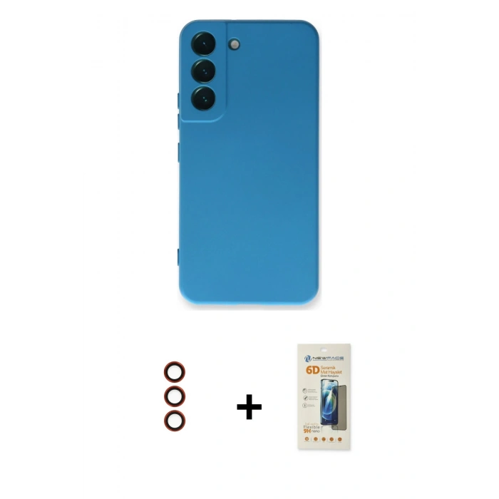 MARSİLYAN™- Galaxy S23 Plus Kılıf Ahenk Serisi - Siyah 6D Mat Seramik Hayalet Nano Ekran Koruyucu + Metal Kamera Lens - KI
