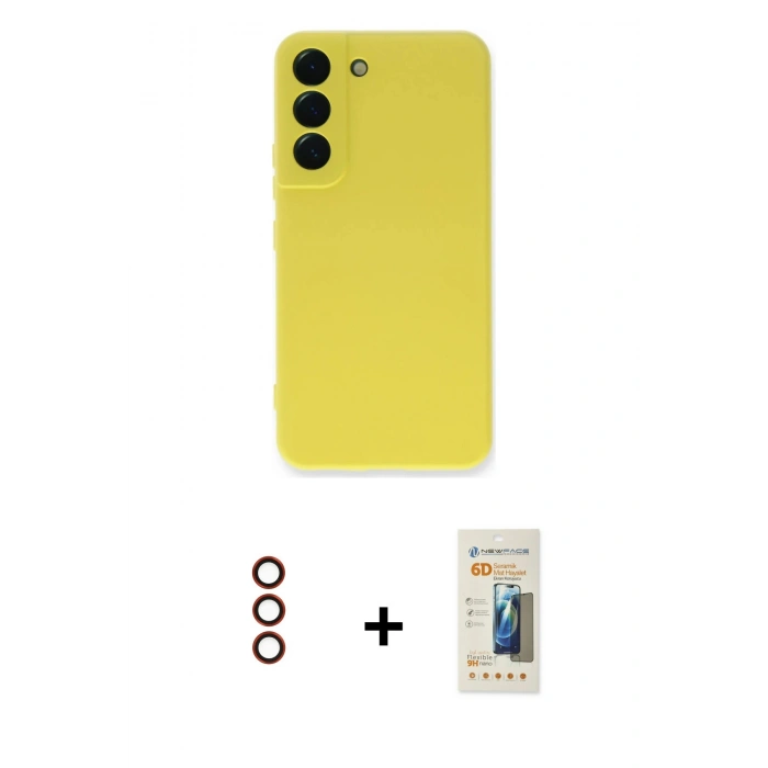 MARSİLYAN™- Galaxy S23 Plus Kılıf Ahenk Serisi - Siyah 6D Mat Seramik Hayalet Nano Ekran Koruyucu + Metal Kamera Lens - KI