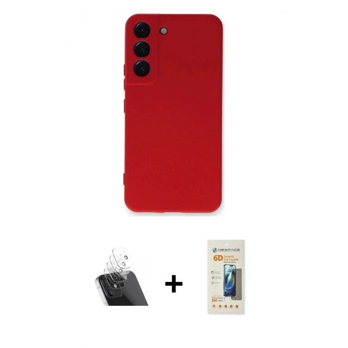 MARSİLYAN™- Galaxy S23 Plus Kılıf Ahenk Serisi - Siyah 6D Mat Seramik Hayalet Nano Ekran Koruyucu + Kamera Lens Koruma Cam - SF