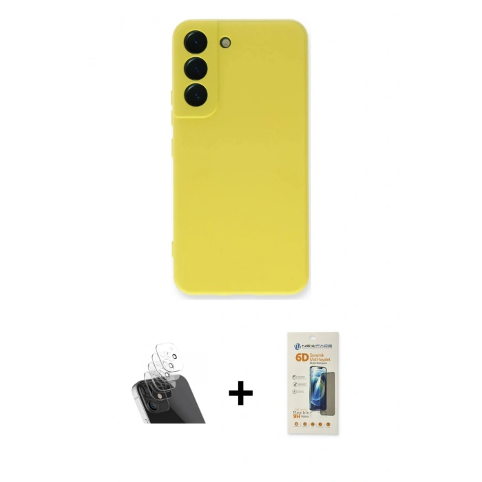 MARSİLYAN™- Galaxy S23 Plus Kılıf Ahenk Serisi - Siyah 6D Mat Seramik Hayalet Nano Ekran Koruyucu + Kamera Lens Koruma Cam - SF