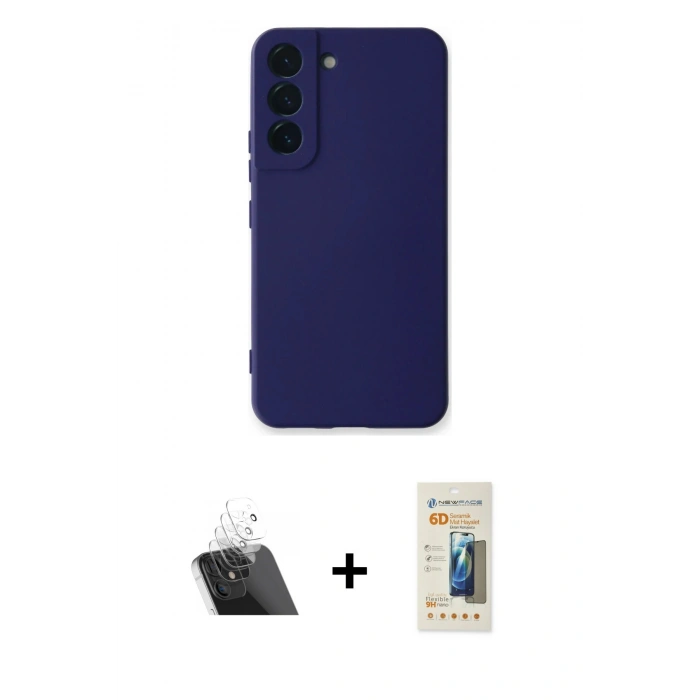MARSİLYAN™- Galaxy S23 Plus Kılıf Ahenk Serisi - Siyah 6D Mat Seramik Hayalet Nano Ekran Koruyucu + Kamera Lens Koruma Cam - SF