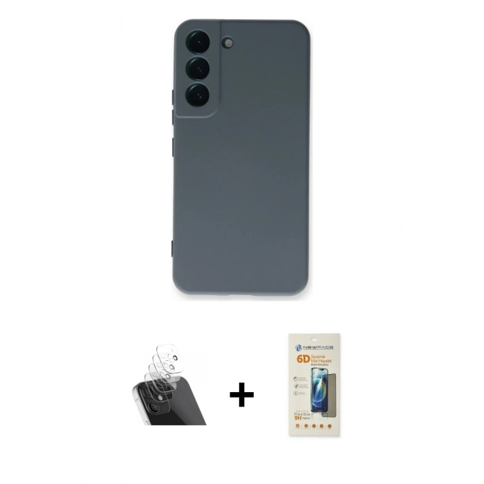 MARSİLYAN™- Galaxy S23 Plus Kılıf Ahenk Serisi - Siyah 6D Mat Seramik Hayalet Nano Ekran Koruyucu + Kamera Lens Koruma Cam - SF