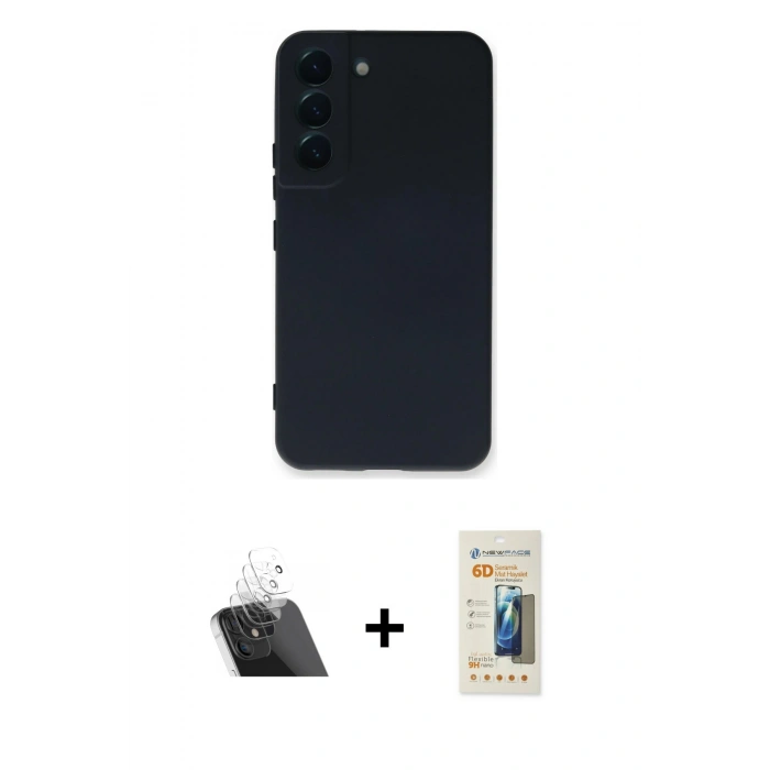 MARSİLYAN™- Galaxy S23 Plus Kılıf Ahenk Serisi - Siyah 6D Mat Seramik Hayalet Nano Ekran Koruyucu + Kamera Lens Koruma Cam - SF