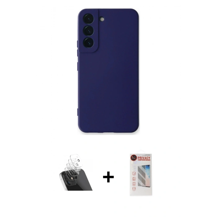 MARSİLYAN™- Galaxy S23 Plus Kılıf Ahenk Serisi - Siyah Hayalet Edge Cam Ekran Koruyucu + Kamera Lens Koruma Cam - SF
