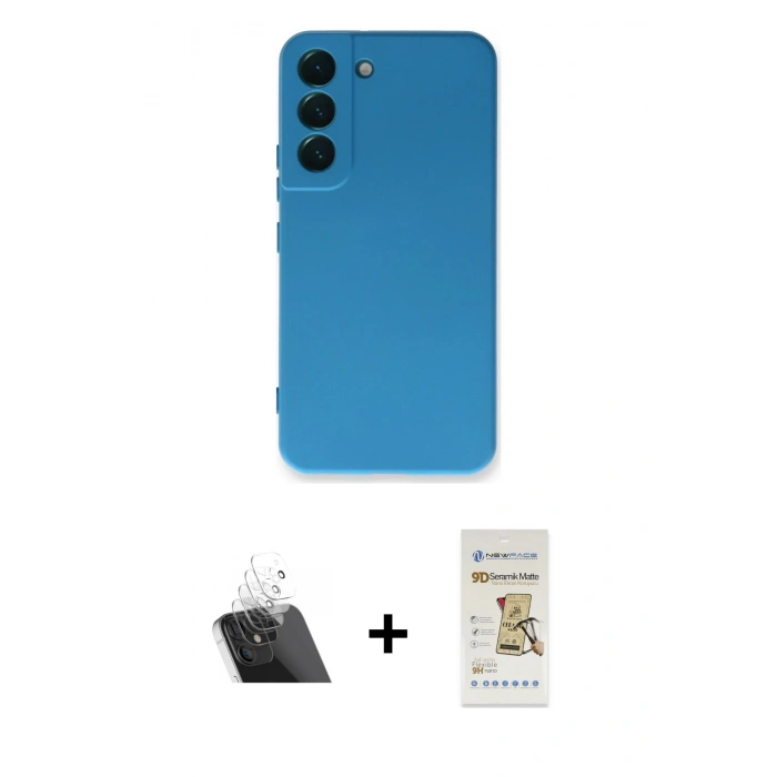 MARSİLYAN™- Galaxy S23 Plus Kılıf Ahenk Serisi - Siyah Mat Seramik Nano Ekran Koruyucu + Şeffaf Kamera Lens Koruma Cam