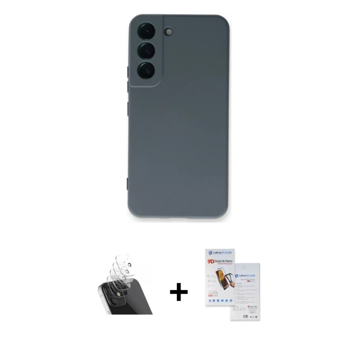 MARSİLYAN™- Galaxy S23 Plus Kılıf Ahenk Serisi - Siyah Seramik Nano Ekran Koruyucu + Şeffaf Kamera Lens Koruma Cam