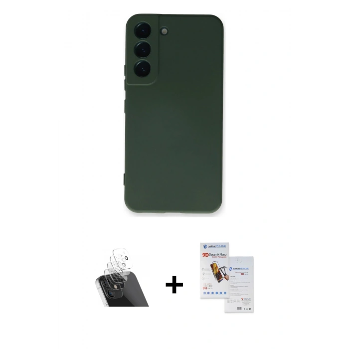 MARSİLYAN™- Galaxy S23 Plus Kılıf Ahenk Serisi - Siyah Seramik Nano Ekran Koruyucu + Şeffaf Kamera Lens Koruma Cam