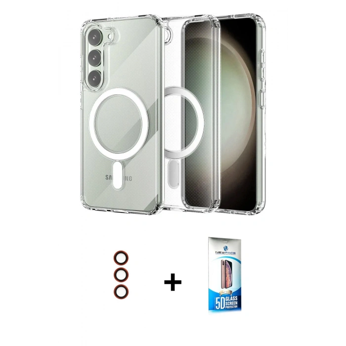 MARSİLYAN™- Galaxy S23 Plus Kılıf Ahenk Yansıma Prime - Siyah 5D Eko Cam Ekran Koruyucu + Metal Kamera Lens - KI