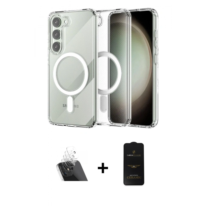 MARSİLYAN™- Galaxy S23 Plus Kılıf Ahenk Yansıma Prime - Siyah 6D Antistatik Mat Seramik Hayalet Nano Ekran Koruyucu + Kamera Lens Koruma Cam - SF