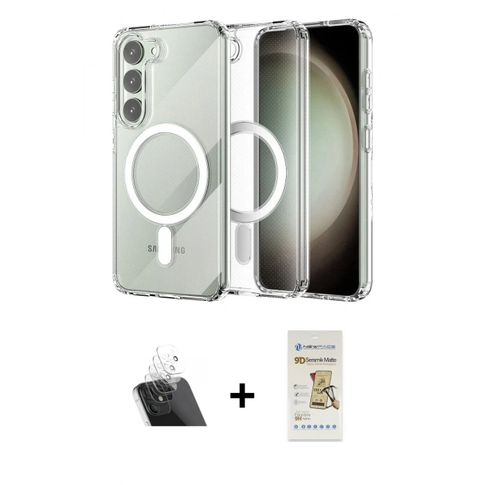 MARSİLYAN™- Galaxy S23 Plus Kılıf Ahenk Yansıma Prime - Siyah Mat Seramik Nano Ekran Koruyucu + Kamera Lens Koruma Cam - SF